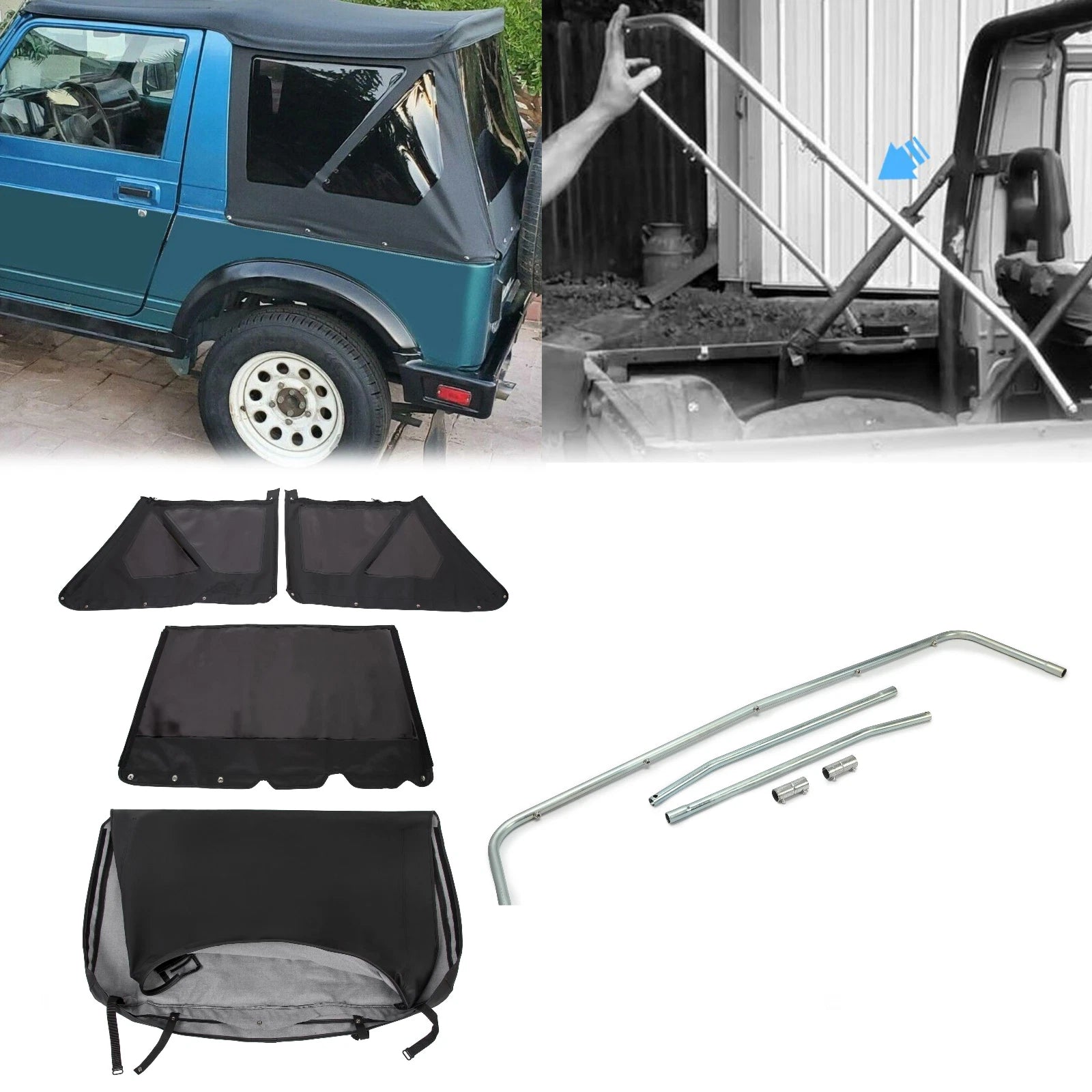 Soft Top with Zippered Windows & Steel Support Bow for Suzuki Samurai (1986–1994)