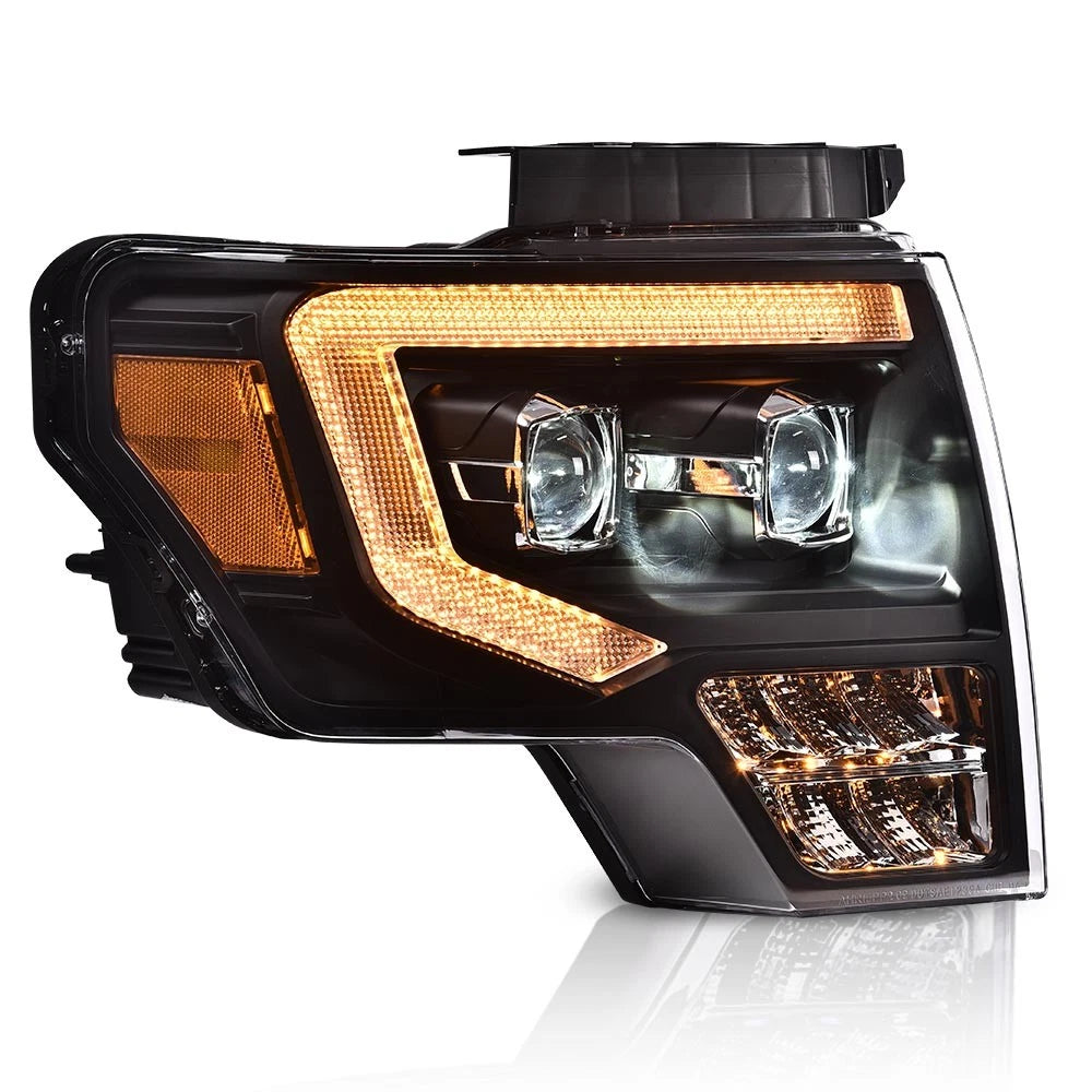 2X Black LED DRL Projector Headlights for Ford F-150 (2009–2014)