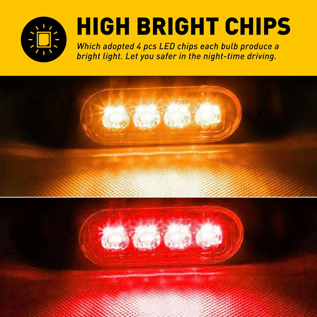 Set of 4 LED Amber Red Oval Side Marker Lights for Universal Fit