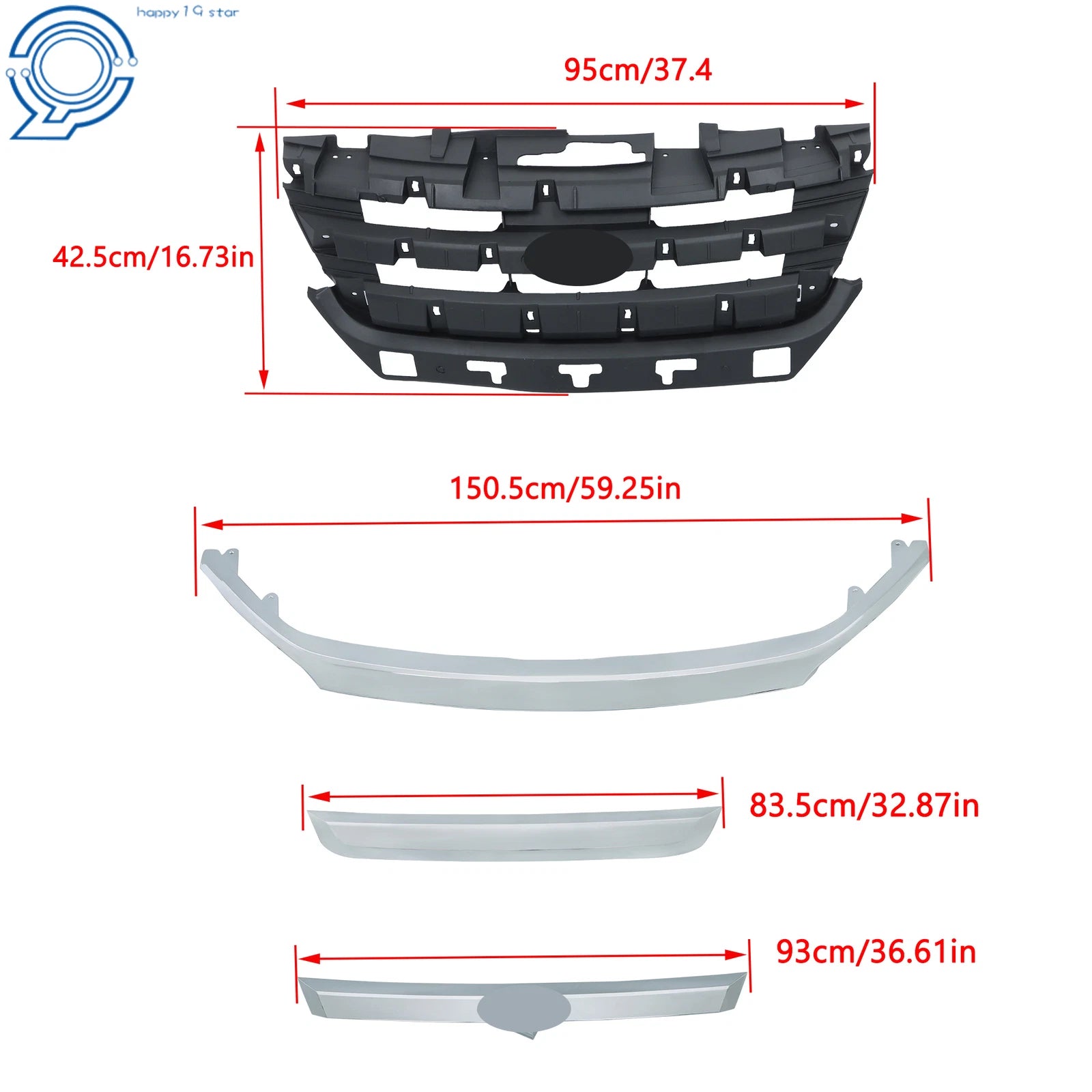 Set of 4 Front Upper Bumper Grilles with Chrome Trim for Ford Fusion (2010–2012)