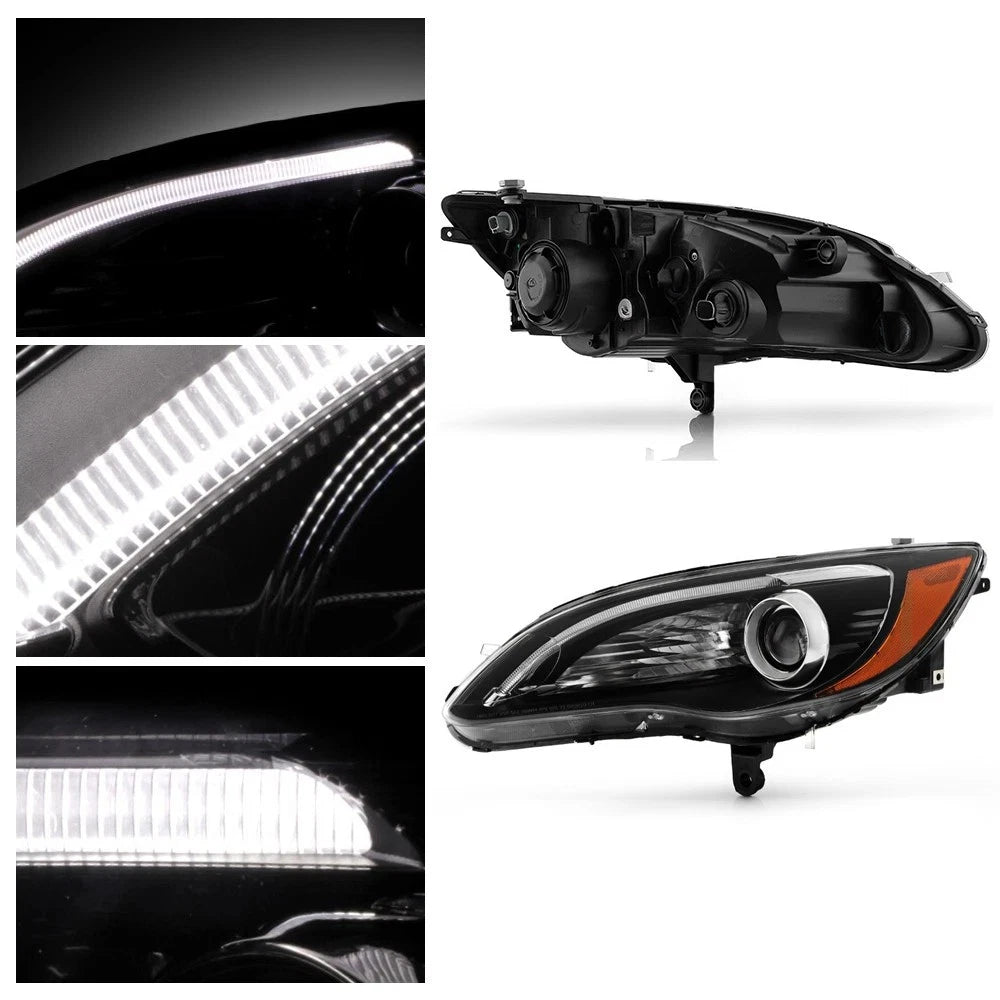 Halogen Headlight with LED DRL for Chrysler 200 (2011–2014) - Left, Black Bezel