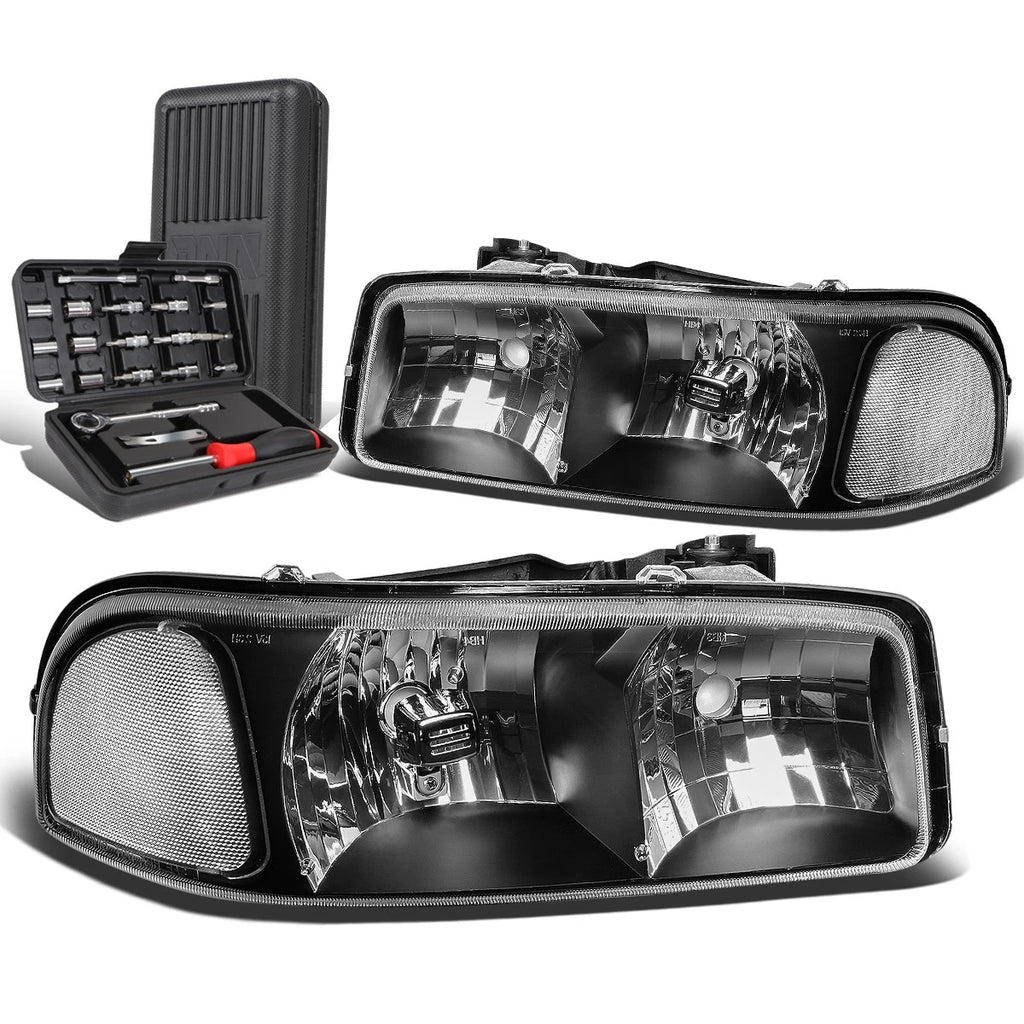 Headlight Lamp Set for GMC Sierra 1500 Yukon (1999–2007) Black Clear