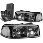 Headlight Lamp Set for GMC Sierra 1500 Yukon (1999–2007) Black Clear