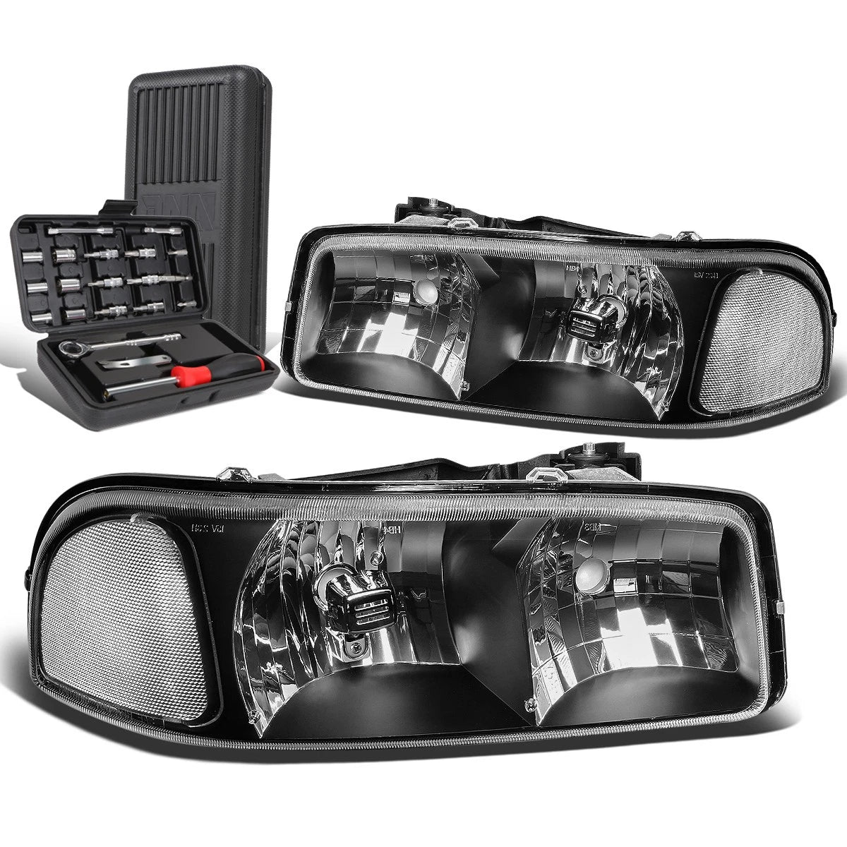 Headlight Lamp Set for GMC Sierra 1500 Yukon (1999–2007) Black Clear