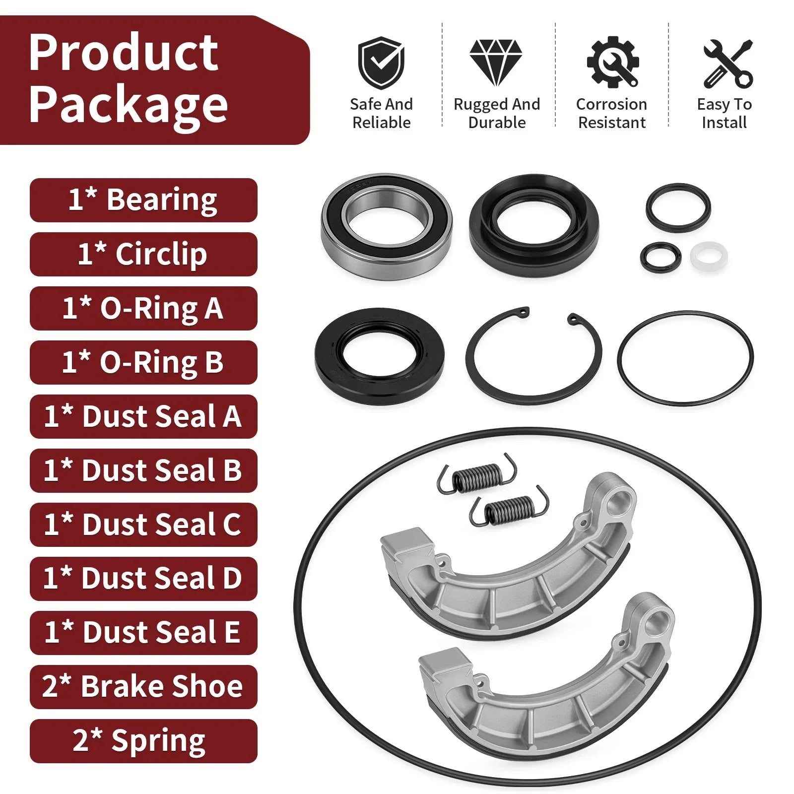 Rear Brake Drum Bearing Seals & Shoes Kit for Honda Rancher (2007–2013)