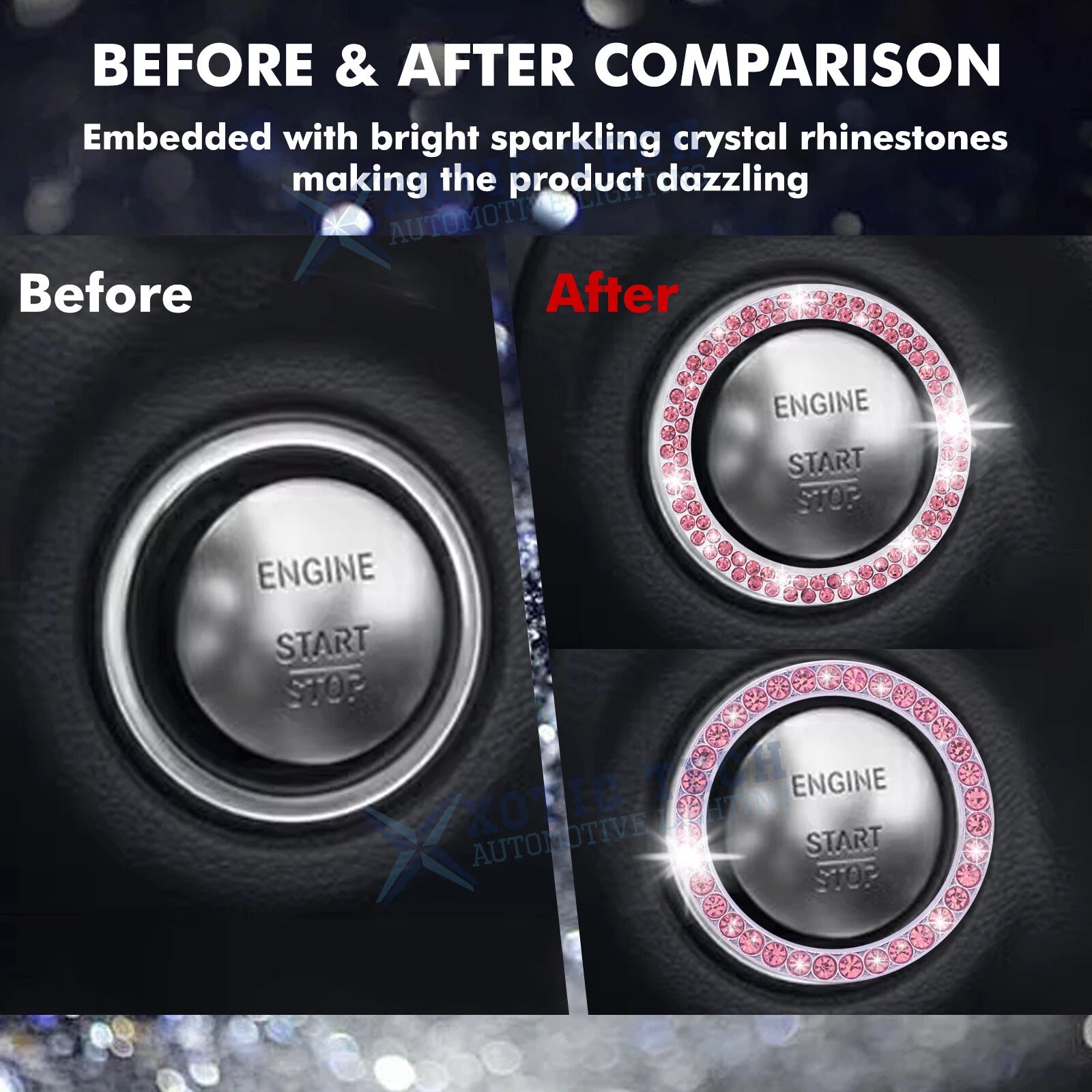 Sparkly Pink Push Start Button Decorative Ring Sticker Combo Kit for Universal Fit (2020-2024)