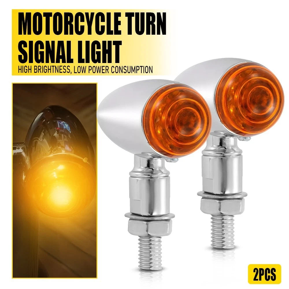 2X Turn Signal Light for Motorcycle (Chrome, Amber)