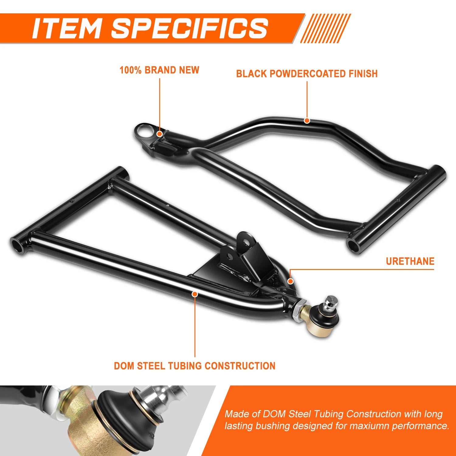 Set of 2 Tubular Front Upper & Lower Offset Control A-Arms for Polaris RZR S/4 (2009–2014)
