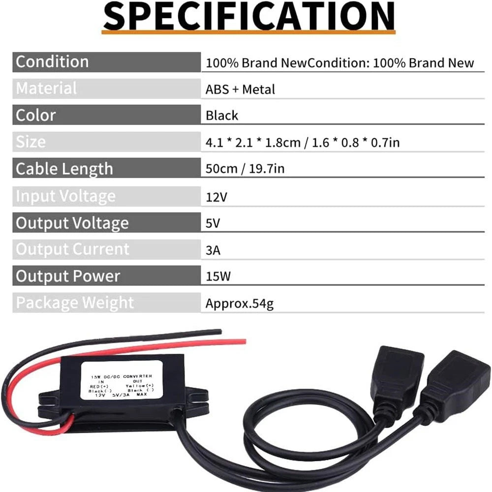12V to DC 5V Dual USB Converter Module for Dash Cam (Universal)