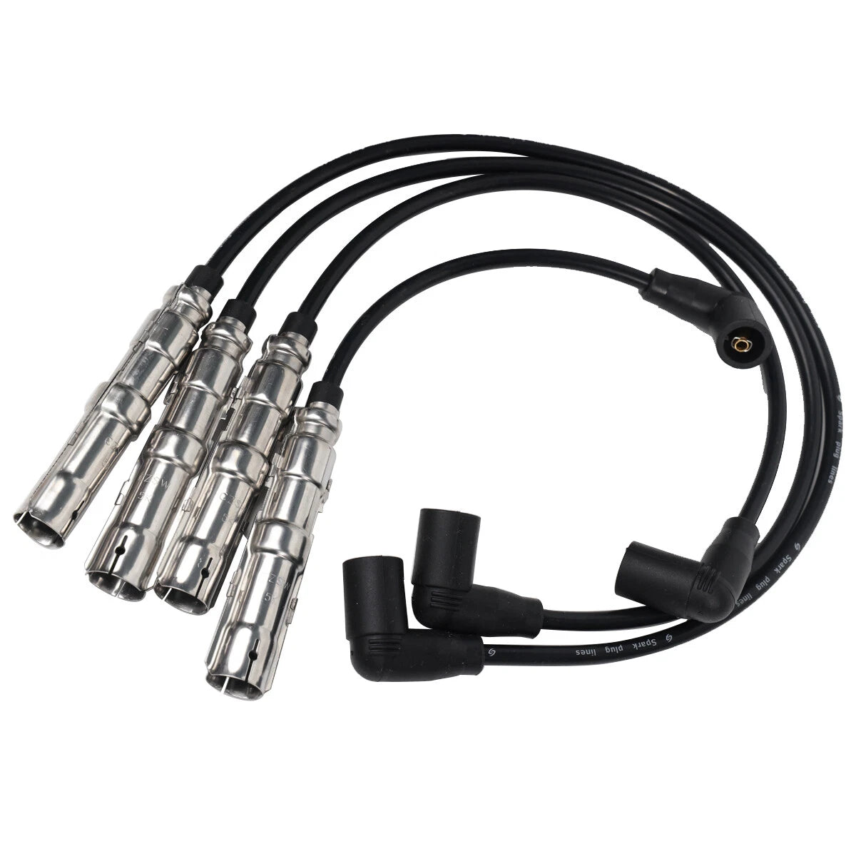 Set of 4 Spark Plugs + 4 Wires for VW Seat Beetle Golf Jetta (1998–2015) 06A905430AH