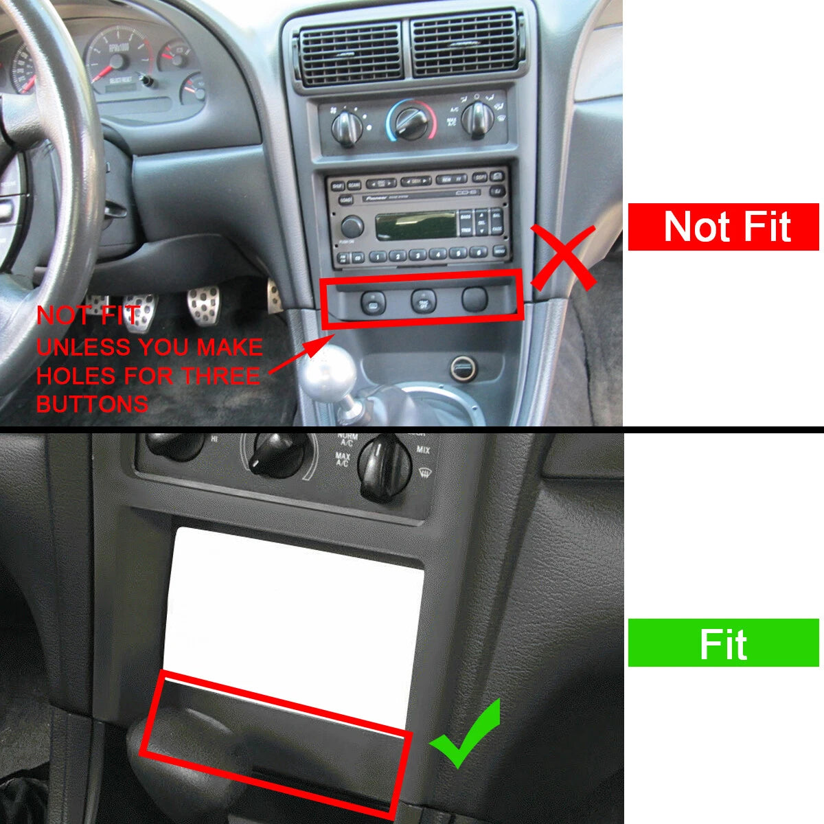 Double Din Car Radio Dash Bezel Kit for Ford Mustang (1994–2002) #95-5703B