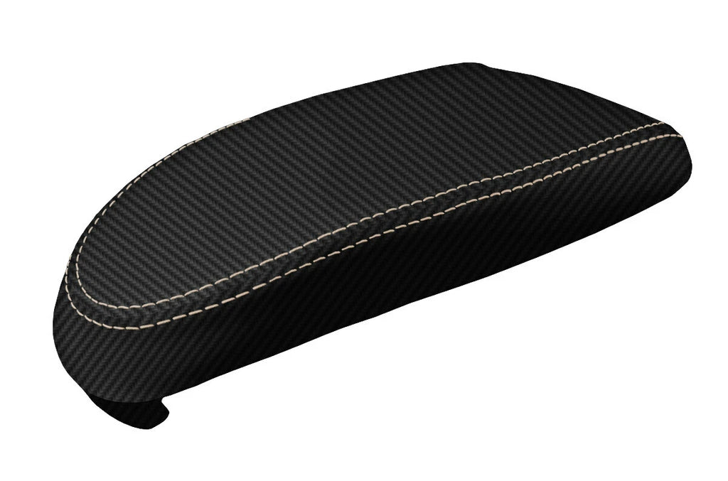 Console Lid Armrest Cover for Ford Focus (2000–2007) Carbon Fiber Beige Stitch