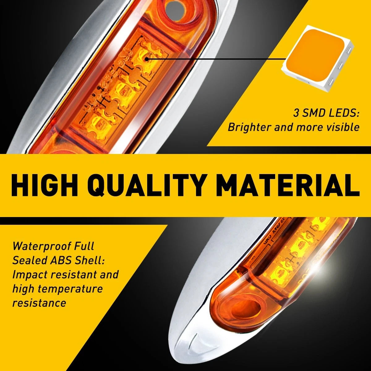 3X LED Side Marker Amber Lights for Truck Trailer RV (Waterproof)