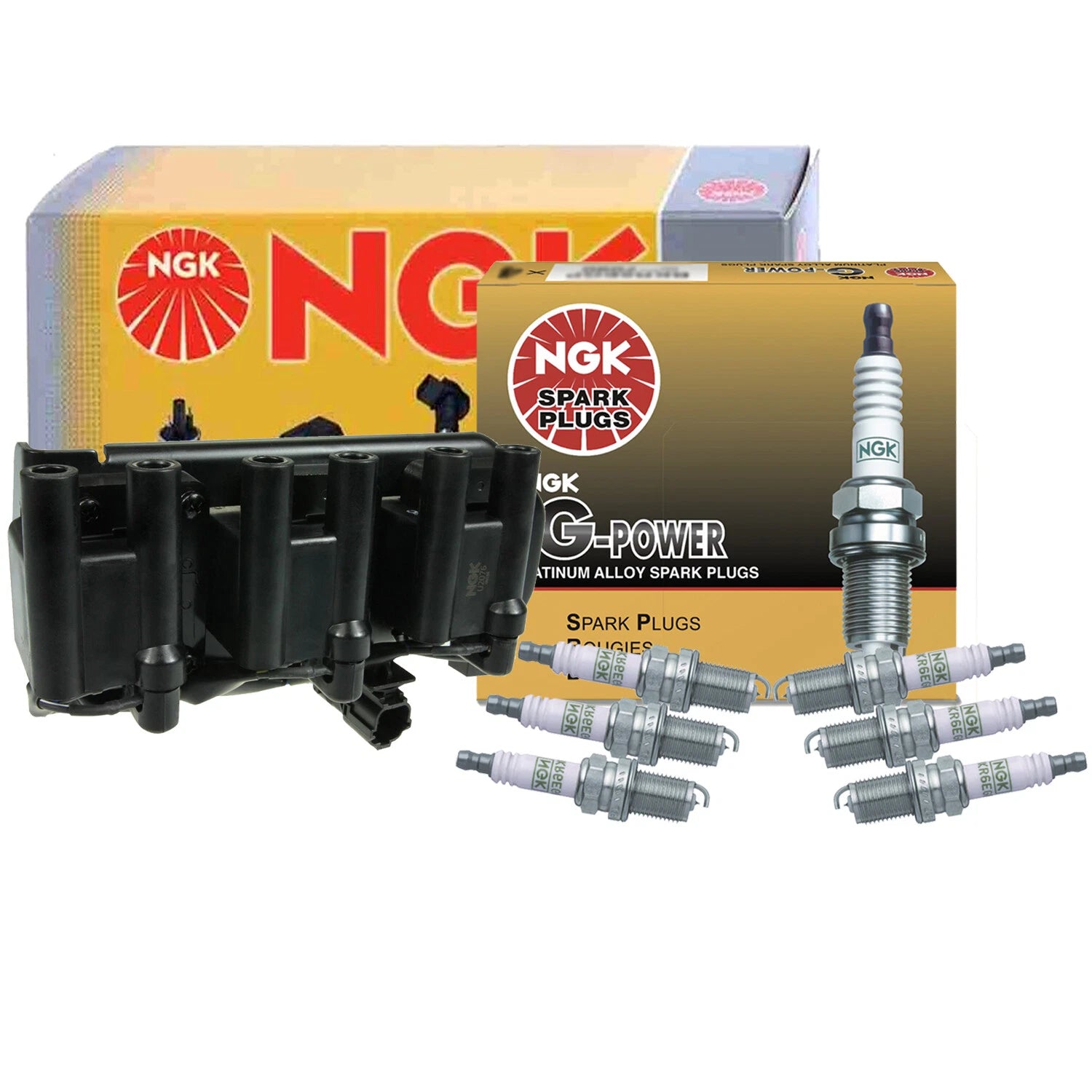 NGK DIS Ignition Coil & 6 G-Power Platinum Spark Plugs for Hyundai Kia