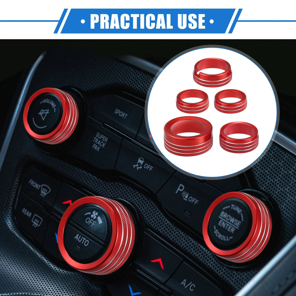 5 Pcs AC Climate Control Knob Ring for Chrysler 300, Dodge Challenger (2005–2023) Red