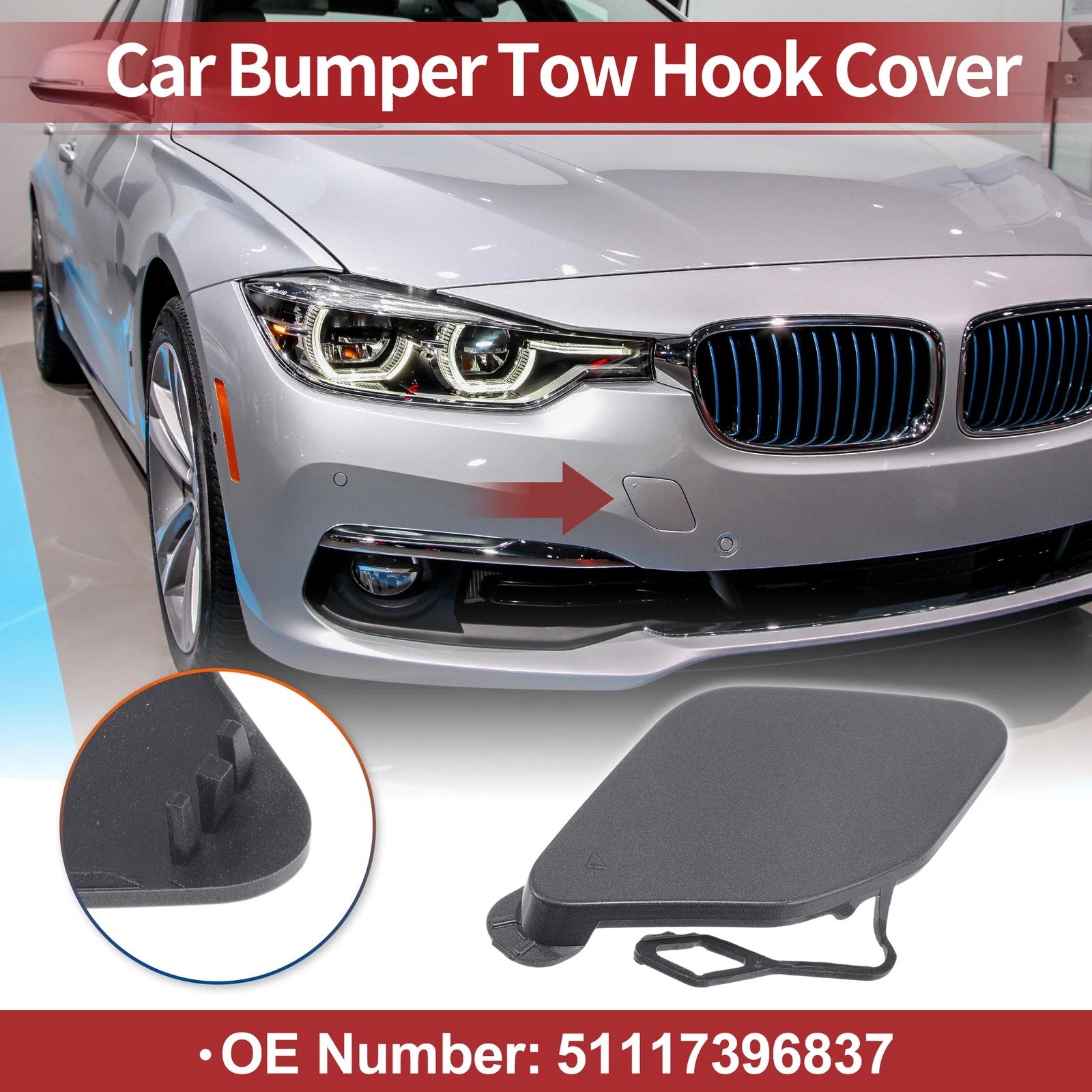 Front Bumper Tow Hook Cover for BMW 320i (2016–2018) No. 51117396837 Grey