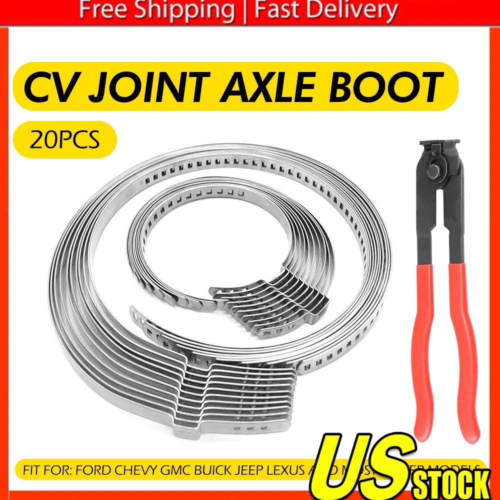 Adjustable Axle CV Joint Boot Clamp Tool with 20 Crimp Bands Universal