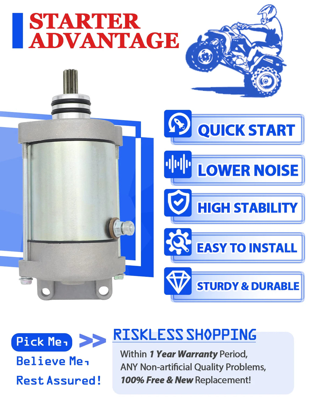 Starter for Polaris Sportsman 800 (2012–2014) W/Bendix, Relay, Key Switch