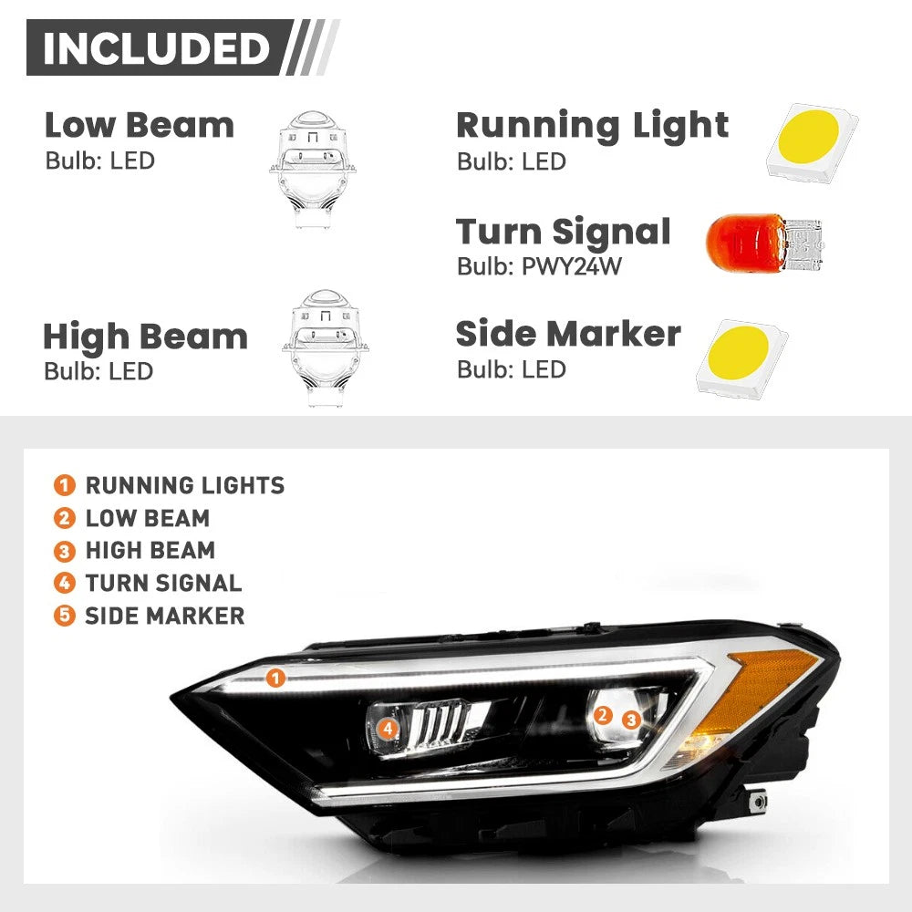 LED Projector Headlight for Volkswagen Jetta (2019–2024) 8 Pins Left LH