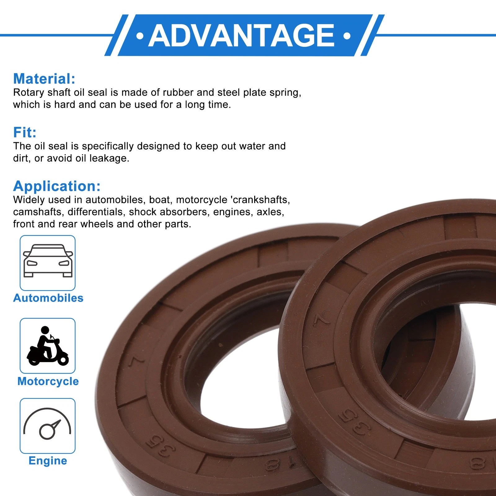 Set of 2 Oil Seal Rotary Shaft Seal FKM Rubber 18x35x7mm