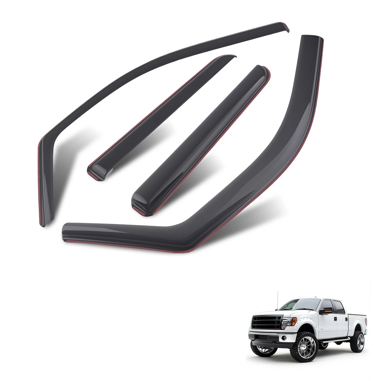 Set of 4 Wind Rain Guards for Ford F150 (2009–2014) In-Channel Acrylic