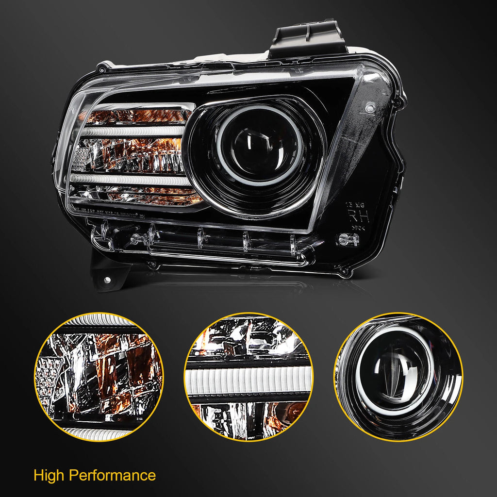 Headlight Assembly for Ford Mustang (2013–2014) Black Housing Right Side