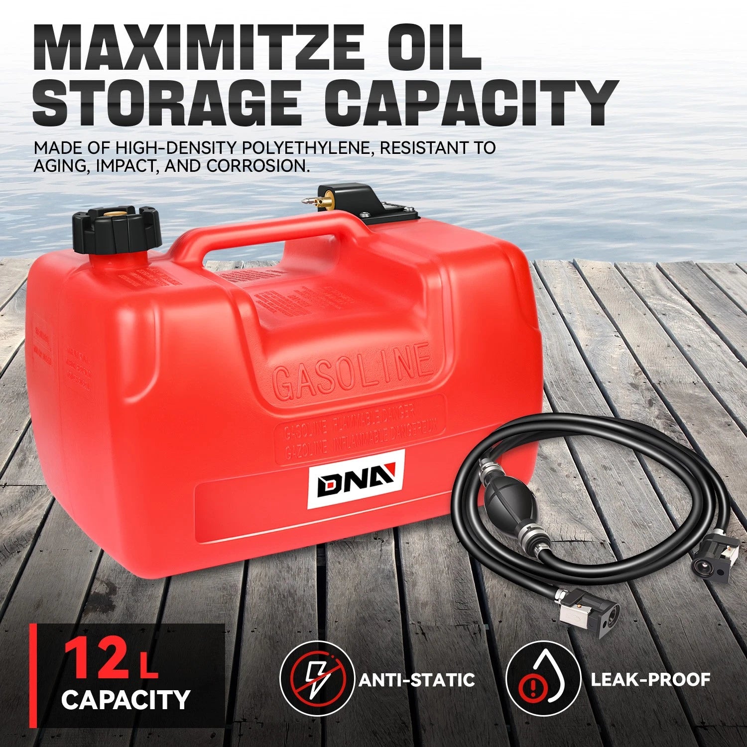 12L Portable Gasoline Diesel Fuel Tank w/ Pump for Marine Boat Motor