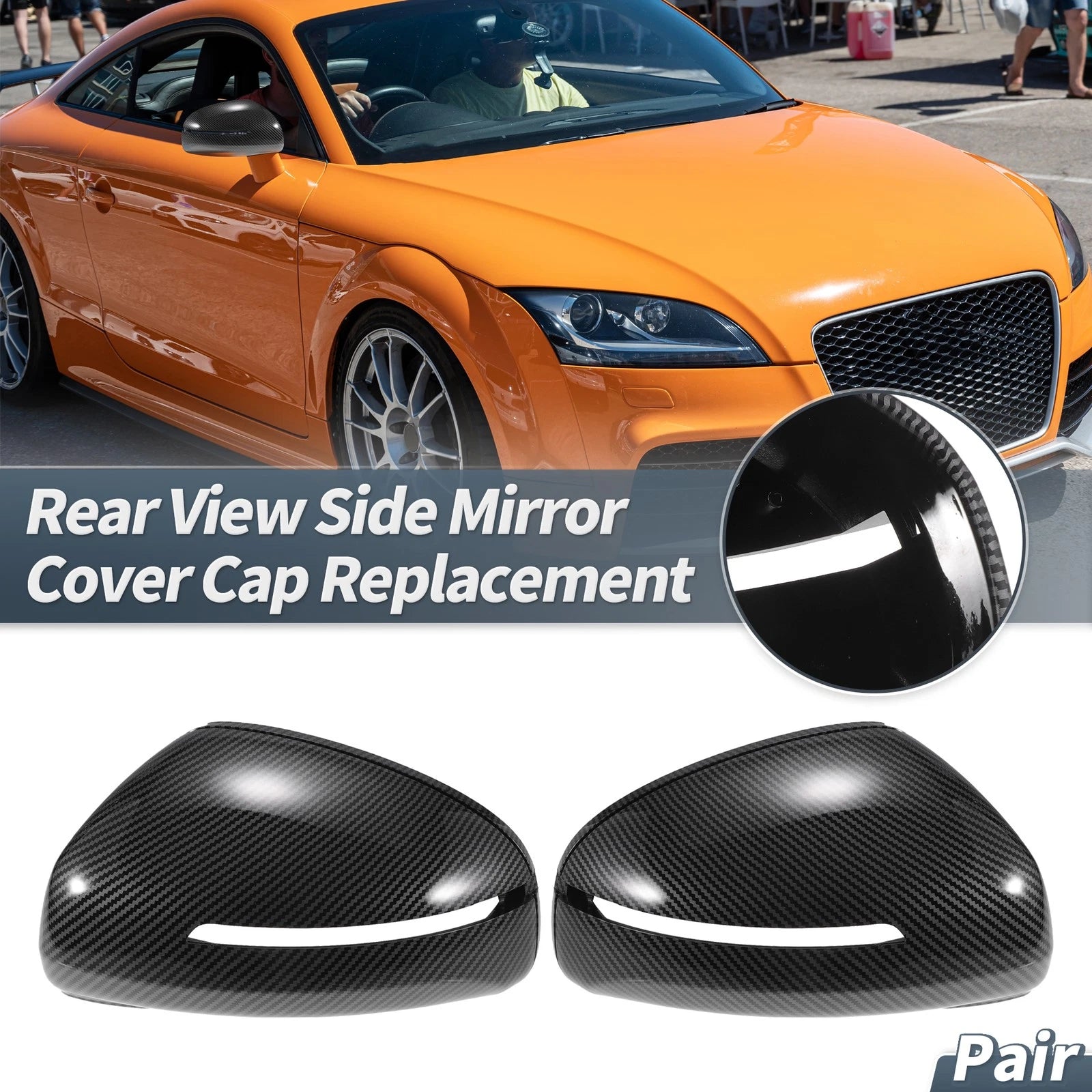 Pair Rearview Mirror Cover Cap Black Carbon Fiber for Audi TT TTS TTRS MK2 R8 (2006–2015)