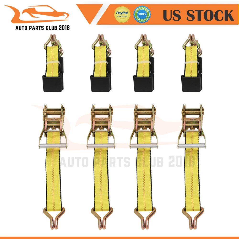 Set of 4 Ratchet Tie Down Straps for Car Trailer Hauler