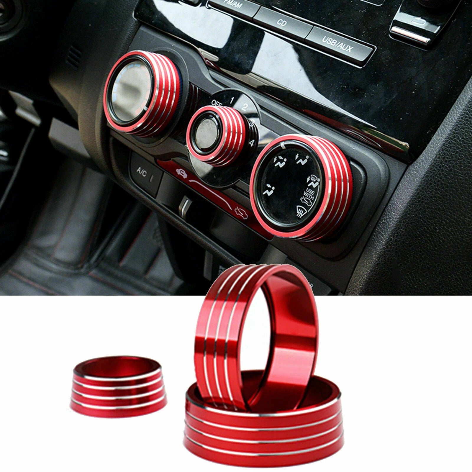 Alloy Interior Climate Controller Knob Cover Rings for Honda Jazz (2015–2020)