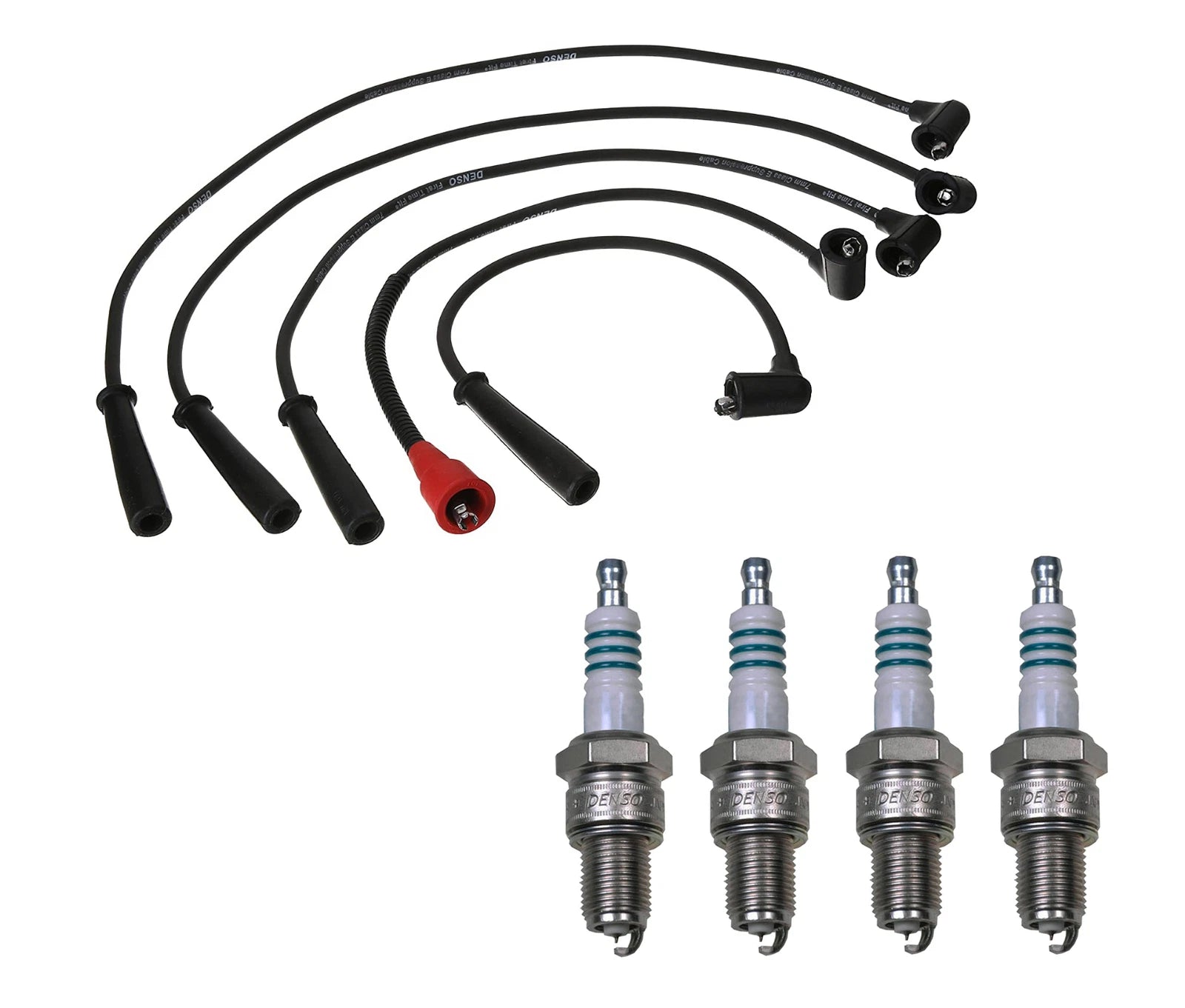 Denso 7mm Wire Set & 4 Iridium Spark Plugs for Mazda 2.2 L4