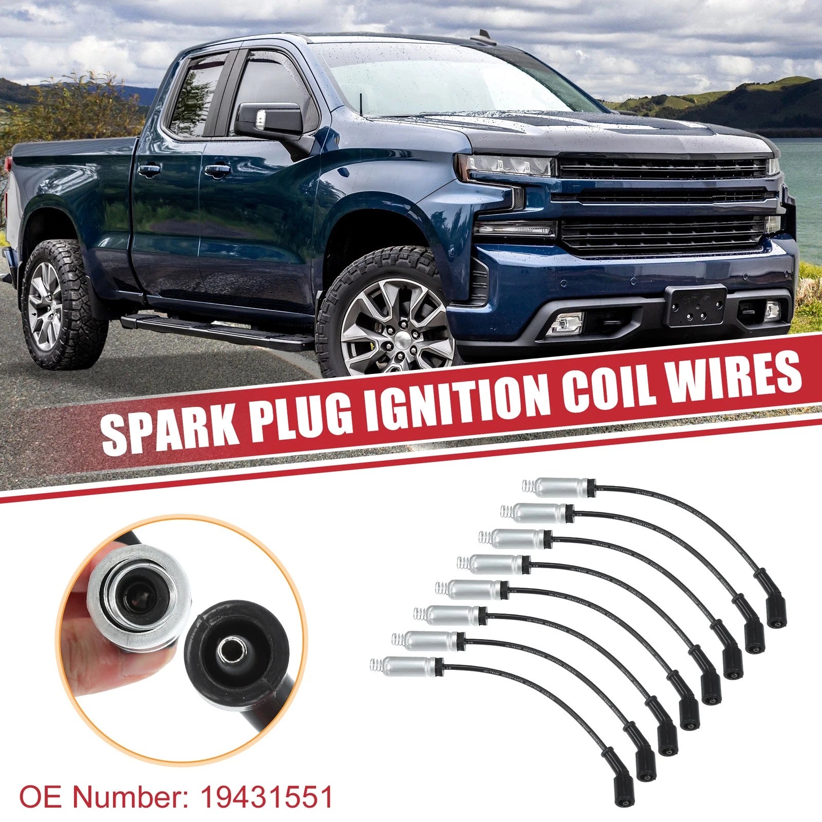 8pcs Spark Plug Wire Ignition Coil Cable No.19431551 for Chevrolet Silverado (2014–2018)