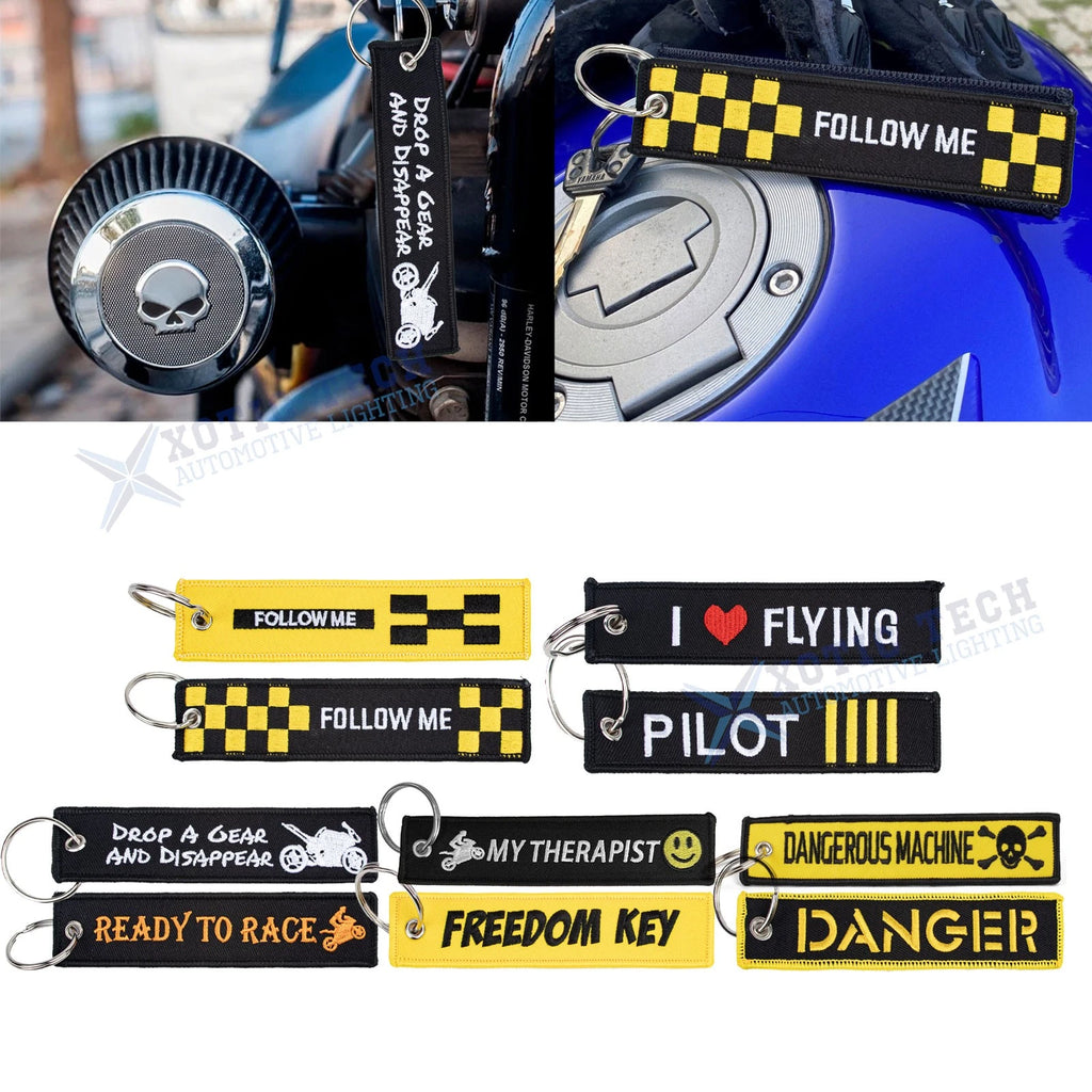 Funny Men Cool Double Side Embroidery Car Auto Motorcycle Slogan Keychain Tag for 2x