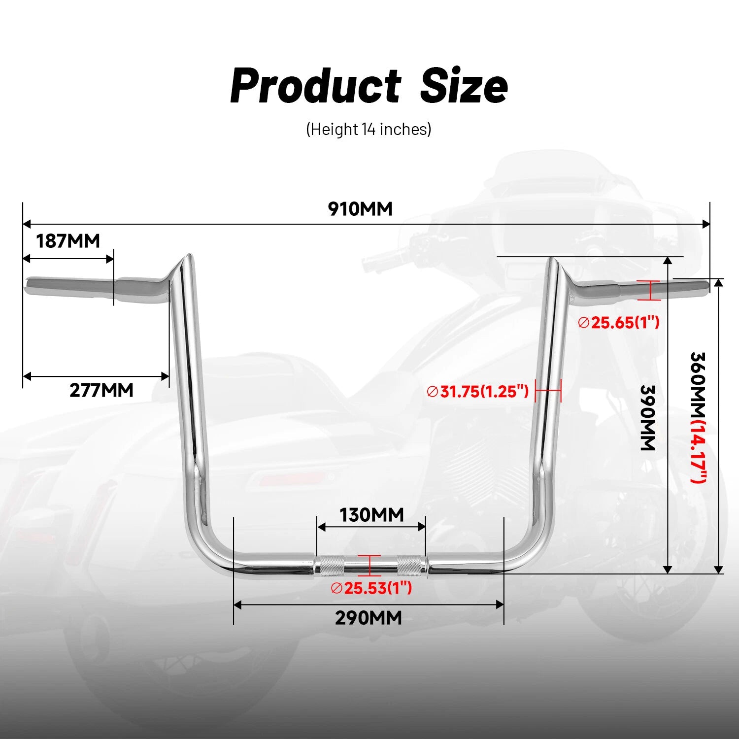 14" Ape Hanger Handlebar for Harley Electra Glide Street CVO (1986–Present)