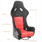 Pair Racing Bucket Seats for Universal Fit (Suede Leather, Red)