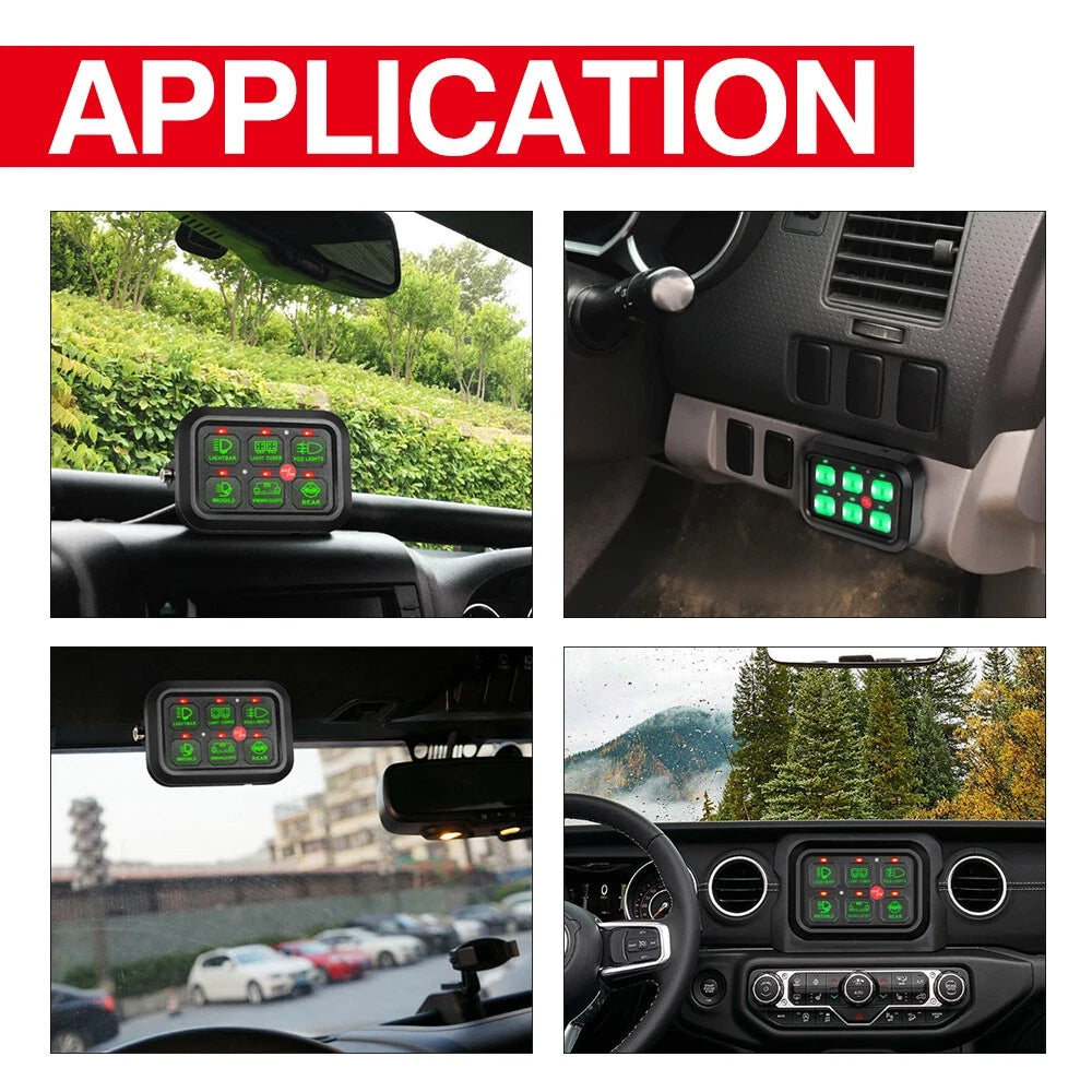 6 Gang On/Off Switch Panel for Automotive with 7 Color LED Lights