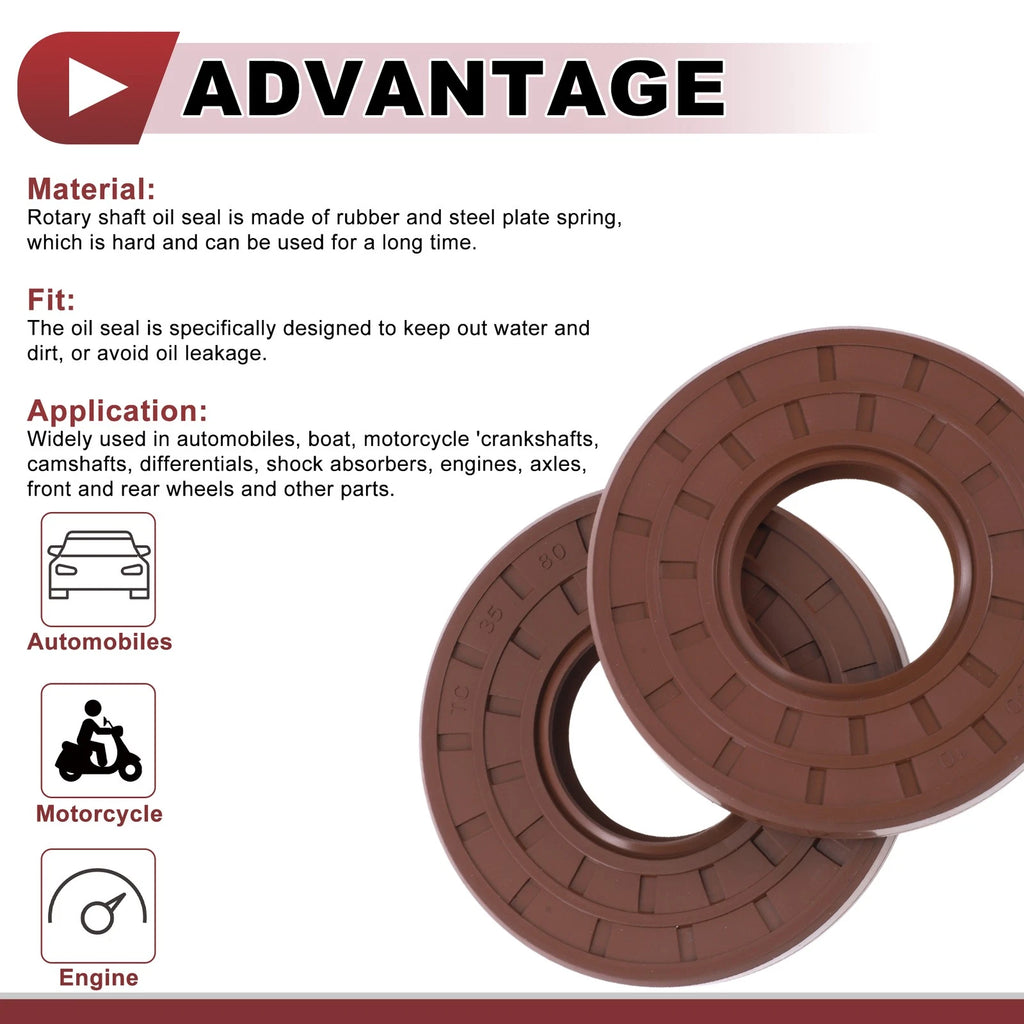 2X Oil Seal Rotary Shaft Seal for Various Models (35x80x10mm) FKM Rubber