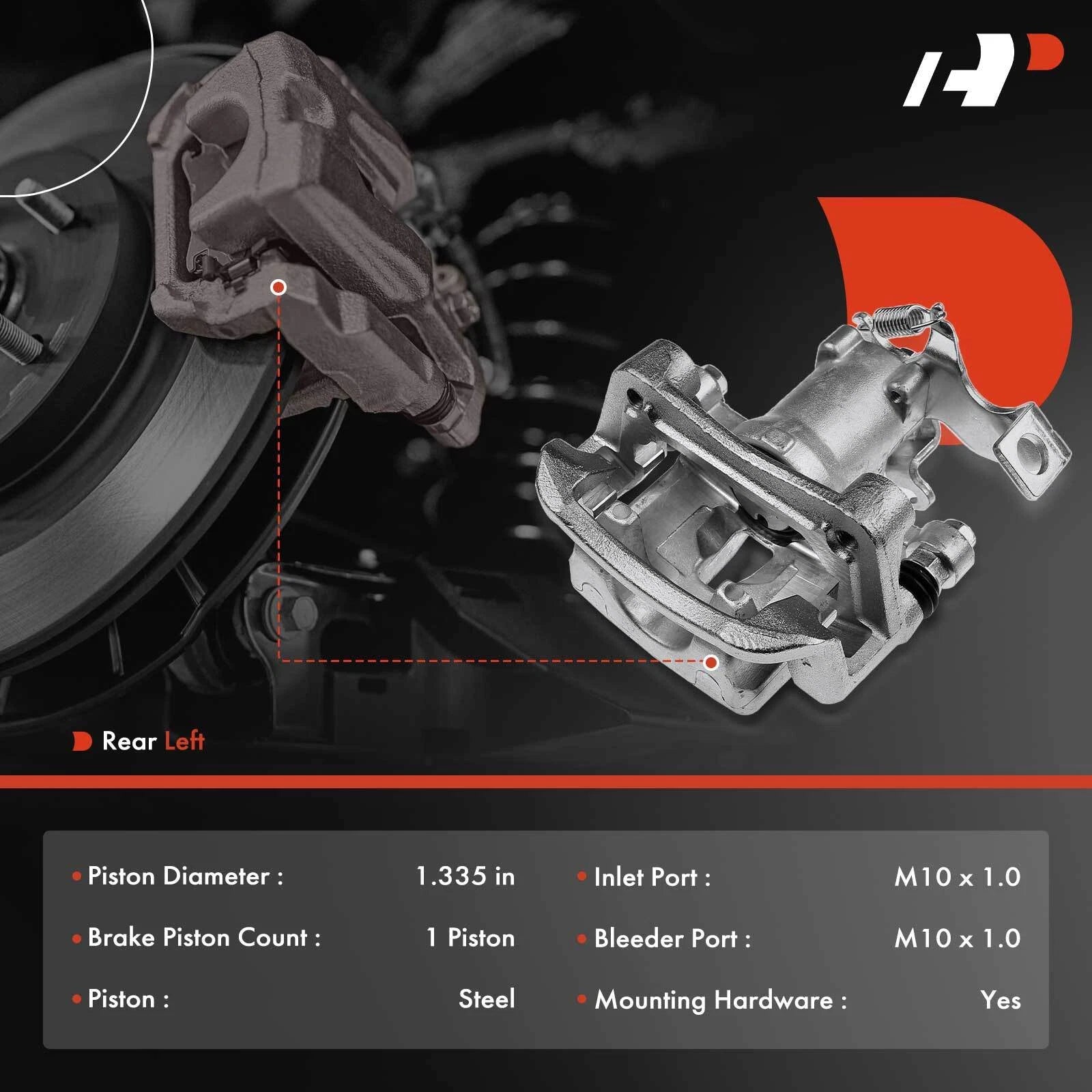 Rear Driver Disc Brake Caliper for Kia Soul (2014-2018) w/ Piston & Bracket