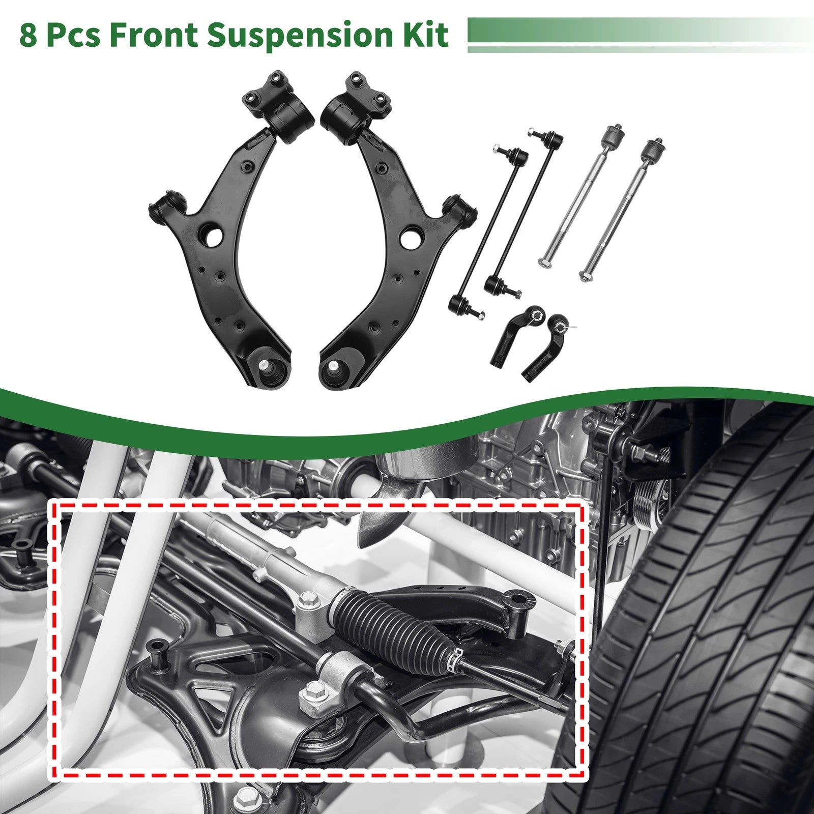 8 Pcs Front Lower Control Arms for Mazda 3 (2004–2009) No.K620040/K620041/K80235