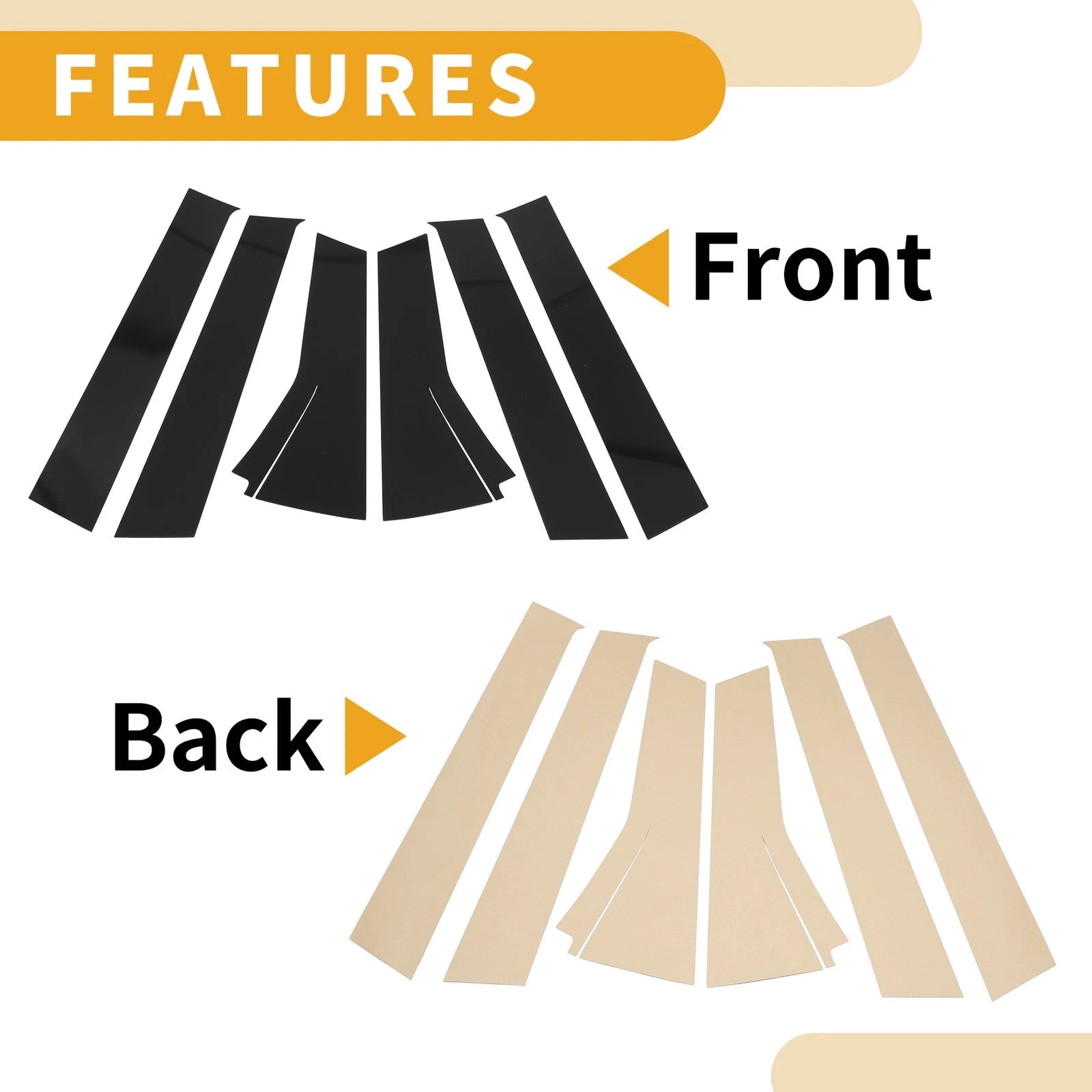 Set of 6 Door Pillar Window Trim for Honda Fit (2013–2019) Black