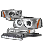 Set of 3 Chrome Dual Halo Projector Headlights + Bumper + Fog Lights for Sierra/Yukon (1999–2006)