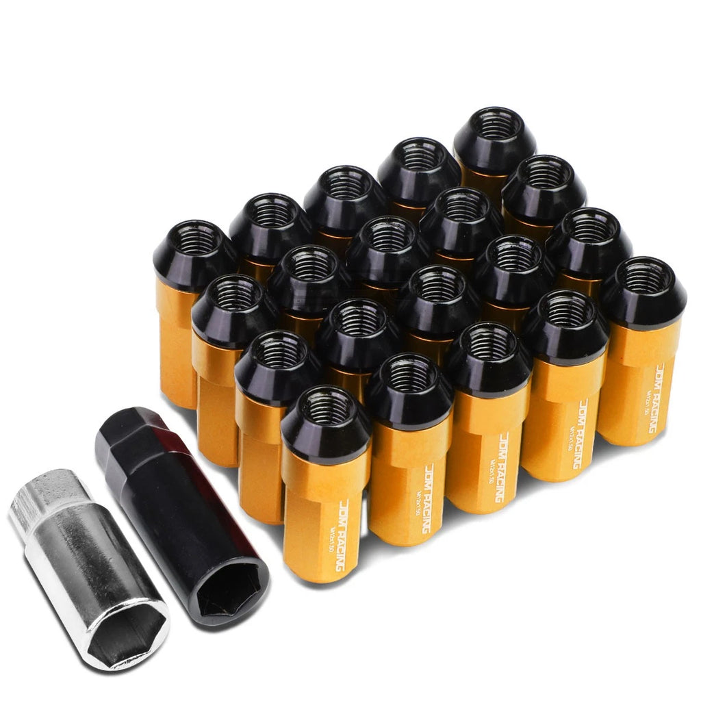 20 PC M12X1.5 53MM Tall Orange Aluminum Lug Nuts for JDM Vehicles