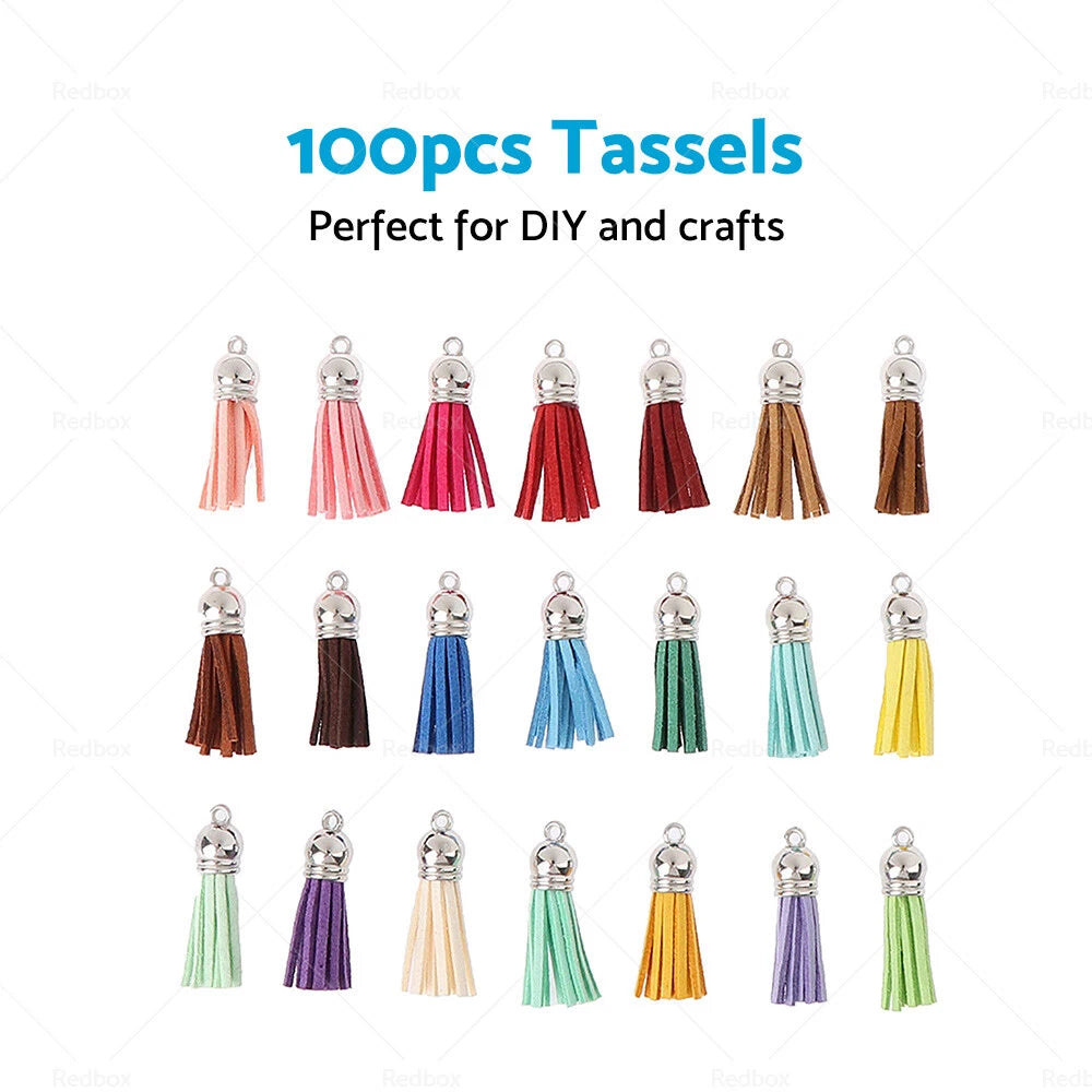100PCS Leather Tassel Key Chain Rings for Crafts Jewelry Making