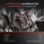 Alternator for Ford Mustang (2011–2014) V6 3.7L 150A 6-Groove Pulley
