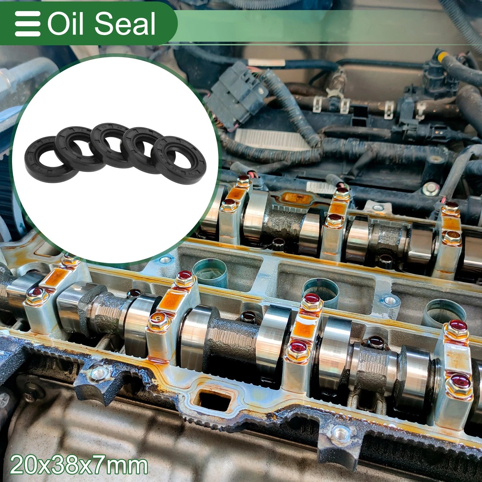 Set of 5 Oil Seal Ring for Rotary Shaft 20x38x7mm NBR Rubber