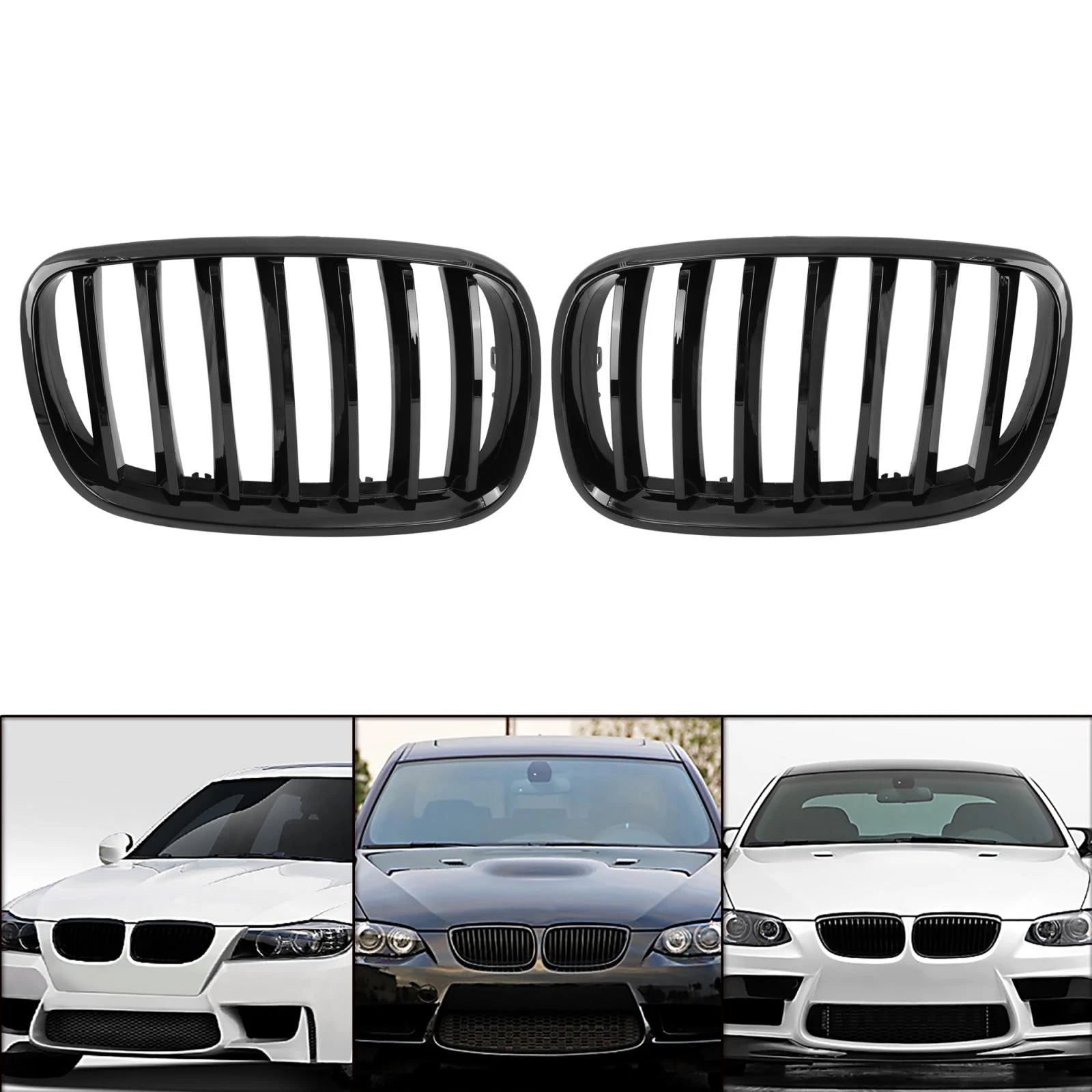 Front Upper Bumper Grille for BMW X5 (2000–2006) Pair 782685665162 Glossy Black