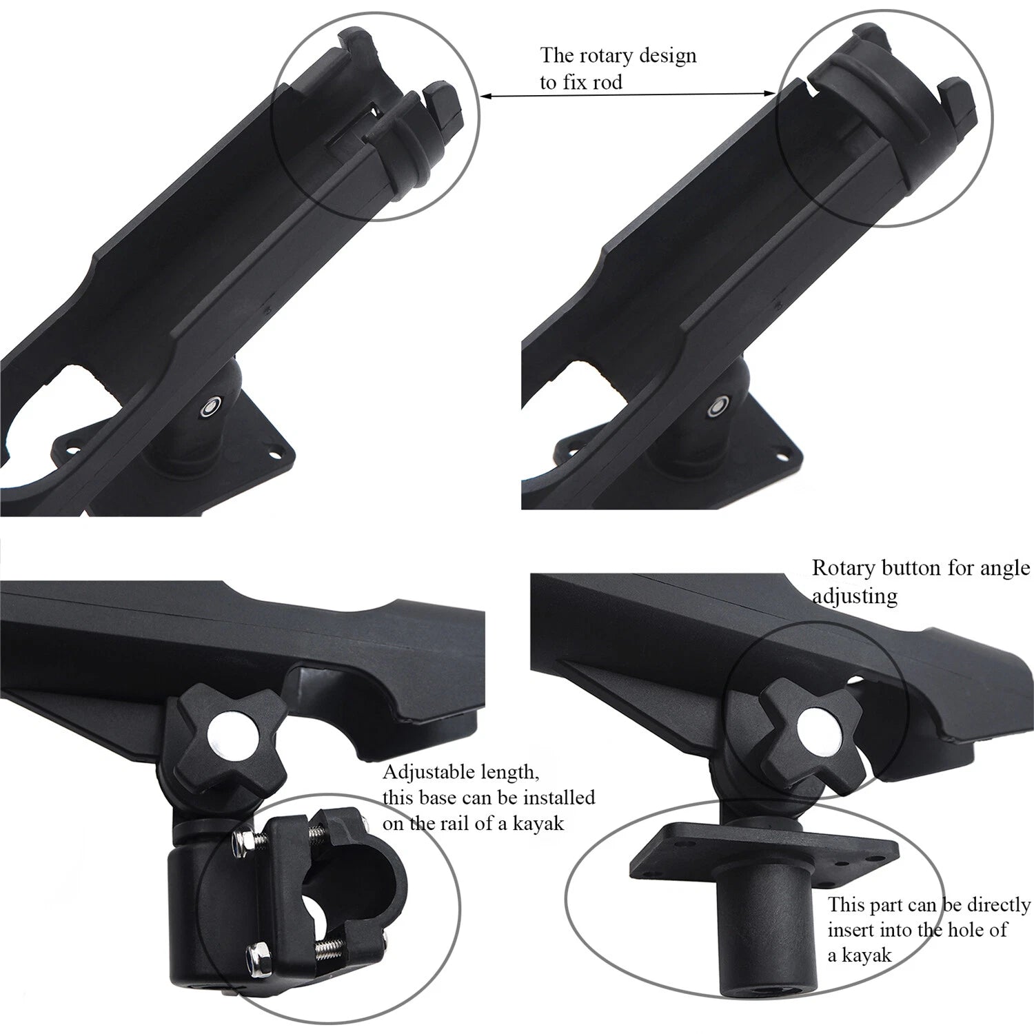 Adjustable Side Rail Mount Fishing Pole Rod Holder for Kayak Boat (1PC)