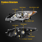 Headlight Assembly for Mazda 3 (2010–2013) Chrome Housing Pair