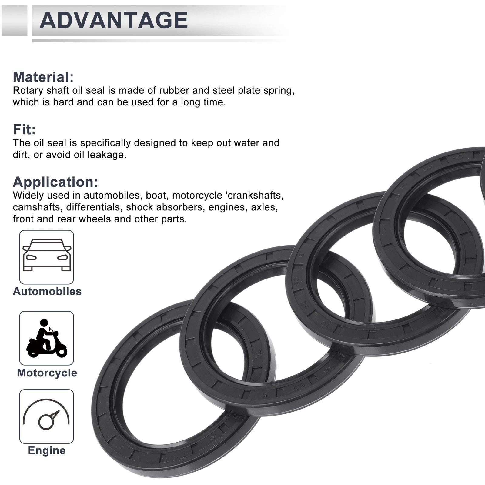 Set of 5 Oil Seal Ring NBR Rubber 58x80x8mm for Rotary Shaft