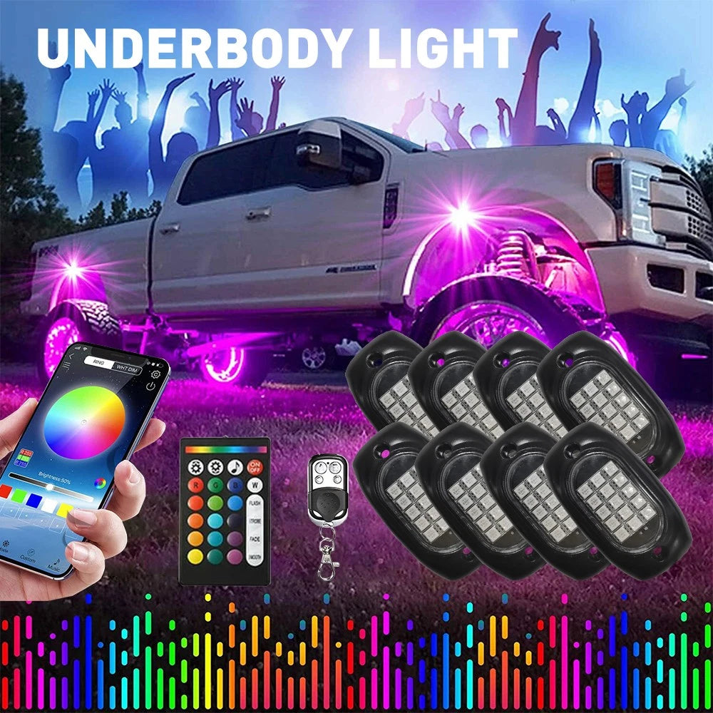 8X RGB LED Rock Neon Underglow Lights for Chevy Silverado (1500, 2500 HD)
